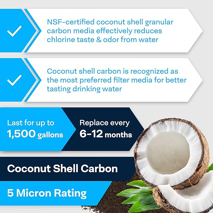 SpiroPure Inline Filter NSF Coconut Shell Granular Carbon Water Filter with 1/4" FNPT, 2" x 10" (Case of 25)