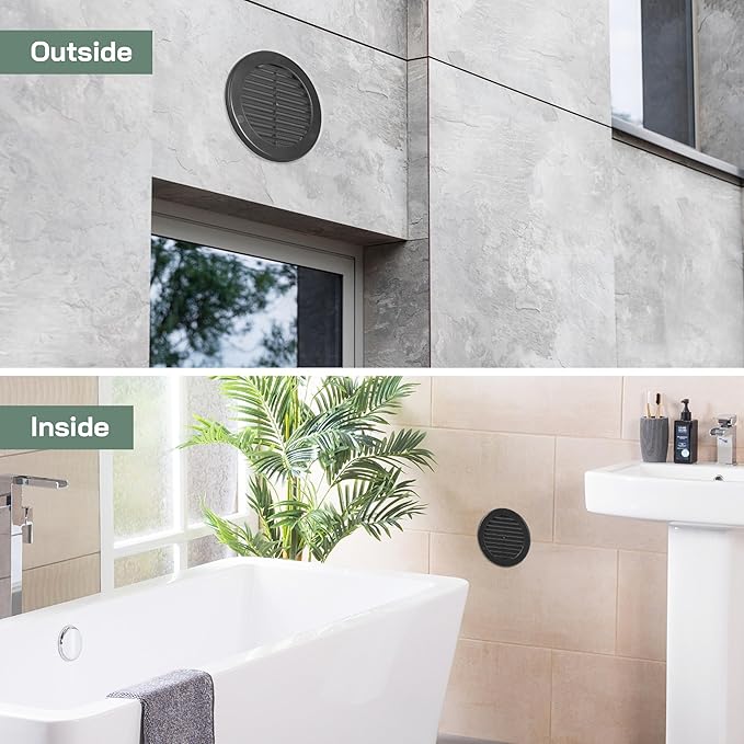 Vent Systems 4" Inch (Opening Dimensions) - Pack of 2 - Black Soffit Vent Cover - Plastic Round Air Vent Grille - Built-in Mesh Screen - HVAC Register Louver for Bathroom, Home, Kitchen