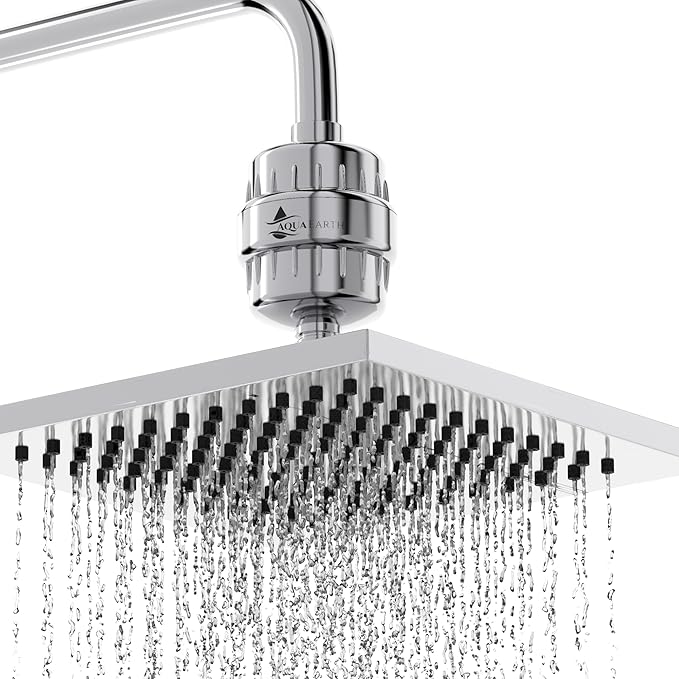 Shower Head Filter For Hard Water 20 Stages to Remove Chlorine Fluoride Water Softener Coconut Shell Activated Carbon Reduces Dry Itchy Skin Heavy Metals Other Sediments Vitamin C Aqua Earth