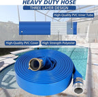 1.5" x 100 ft Backwash Hose for Swimming Pools, Heavy Duty PVC Lay Flat Water Discharge Hose,Durable Pool Drain Hose with Aluminum Pin Lug Fittings for Pump And Filters