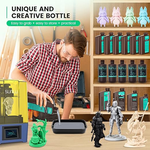 SUNLU 3D Printer Resin 2kg, Fast Curing Standard 3D Resin for LCD DLP SLA Resin 3D Printers, 395 to 405nm UV Curing 3D Printing Liquid Photopolymer Resin, Low Shrinkage, High Precision, 2000g, Black