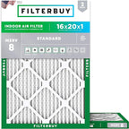 Filterbuy 16x20x1 Air Filter MERV 8 Essential Dust & Allergy Defense (2-Pack), Electrostatic Pleated HVAC AC Furnace Filters Replacement, Made in USA (Actual Size: 15.50 x 19.50 x 0.75)