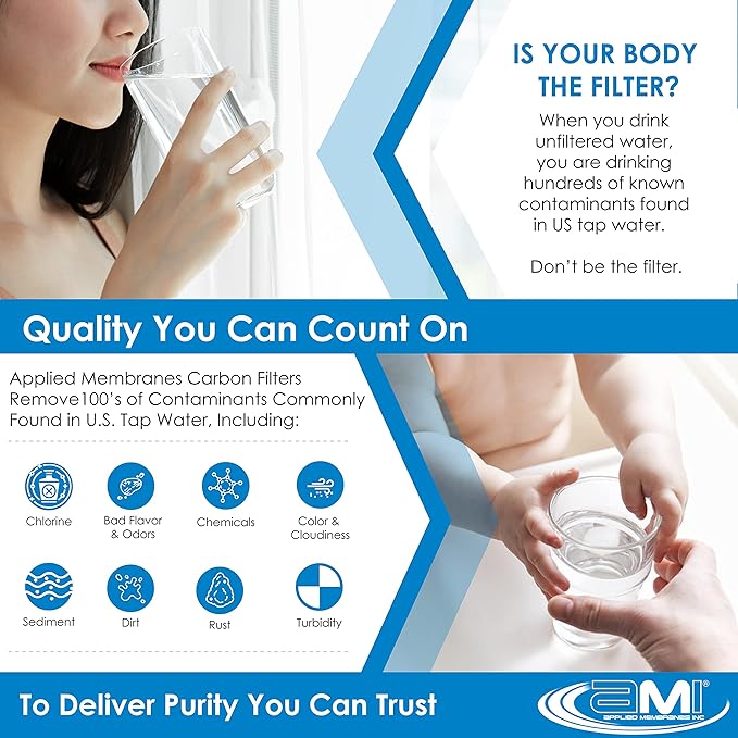 APPLIED MEMBRANES INC. 4.5" x 20" Carbon Water Filter | Whole House or Commercial Water Filtration System Replacement Filter | Chlorine Taste Odor Removal | Fits 20" Big Blue Housing | H-F4220AC