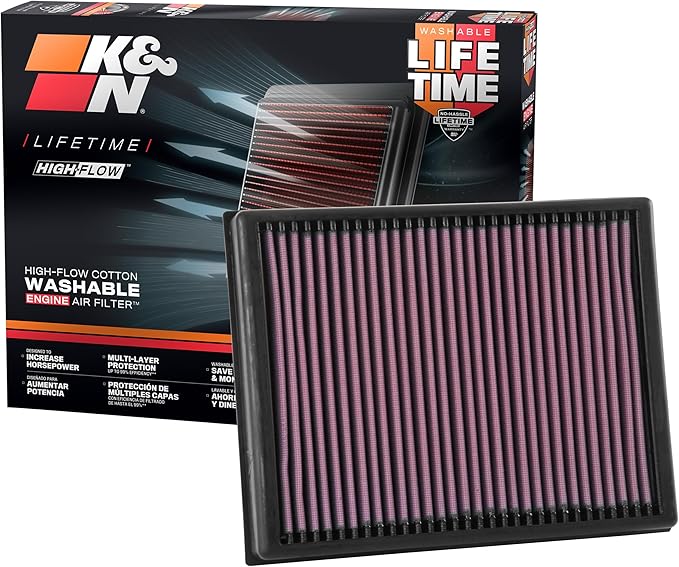 K&N High-Flow Original Lifetime Engine Air Filter: Increase Power: Premium, Washable: Compatible with 2015-2024 Ford/Volkswagen: Endeavour, Everest, Ranger, Ranger Raptor, Amarok, 33-3086
