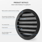 calimaero® WSGB 6" Inch Black Round Metal Air Vent Grill Cover Flat Louver with Fly Screen Fits Only with Metal Ducts