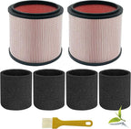 Fine Dust Replacement Filter for Vacmaster 5-20 Gallon/Hart Shop Vacuum 5-17 Gallon, Replaces Hart VCFS 3701 Filter/VCFF Filter, Fits most Shop-Vac/Craftsman Vacuum, with 2x Wet Foam Sleeve
