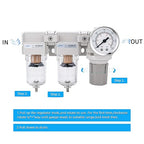 NANPU DFR-02 1/4" NPT Air Drying System - Double Air Filters, Air Pressure Regulator Combo - Semi-Auto Drain, Poly Bowl