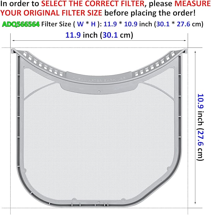 ADQ566564 Lint Filter Replacement for LG and Kenmore Dryers, Ultra Durable Lint Screen Trap, Rim without Felt Seal, Filter Size 11.9 * 10.9 inch (30.1 * 27.6 cm)