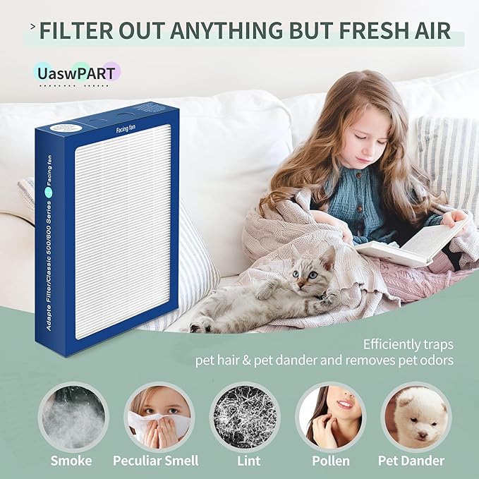 [Upgraded] Uaswpart Classic 500/600 Series Dualprotection Filter Compatible with Blueair Classic 500/600 Series Air Purifier Models Classic 580i 680i 501 503 505 510 550E 555EB 601 605, 6 Packs