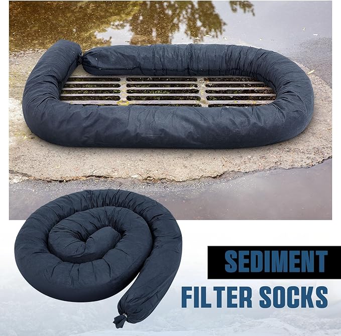 4 Pcs Sediment Filter Erosion Control Blanket Silt Fence Sock with Stuffers Drain Stormwater Sediment Filter for Erosion Control and Storm Drain Protection (Black)
