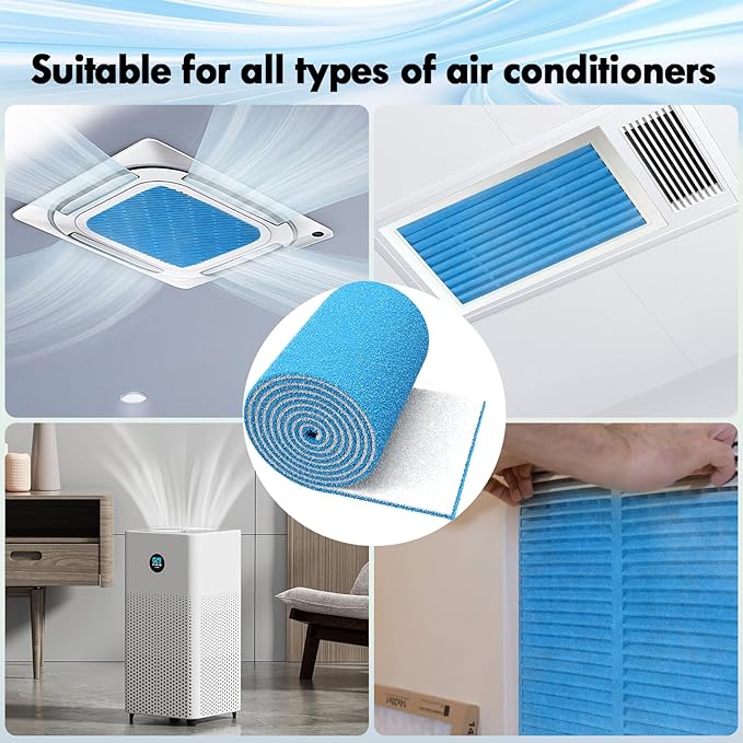 14 x 140" Air Vent Filters, Cut-to-Size MERV 8 Filter Material, Triple Layer HVAC Furnace Vent Filters for Home, Floor, Ceiling, Grilles - Includes 48PCS Adhesive Hook Tape.