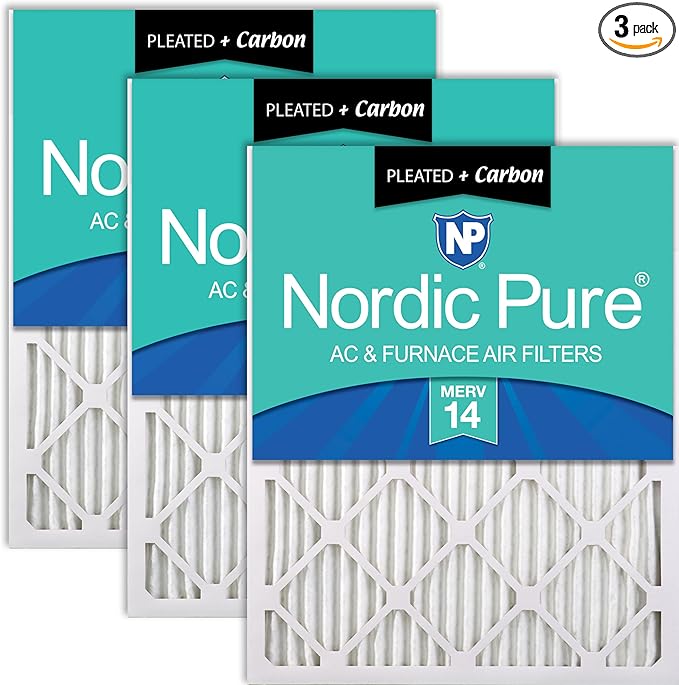 Nordic Pure 14x25x1 (Actual Size: 13 1/2 x 24 1/2 x 3/4) Pleated Air Filters MERV 14 Plus Carbon 3 Pack