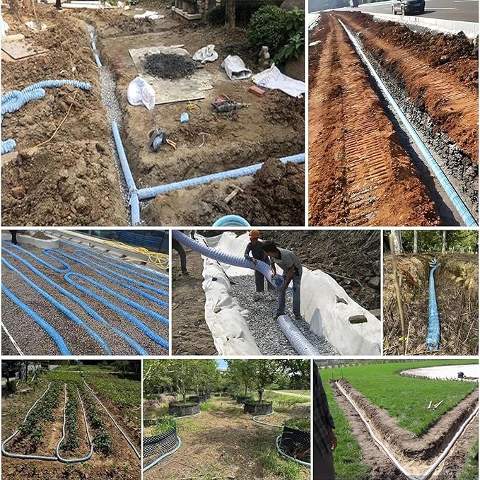 Commercial French Drain Pipe for Water Drainage, Construction Site/Sports Field Perforated Pipes & Weeping Tile, Dia 2in 3.9in 5.9in Wide Underground Drainage Systems(Dia 15cm/5.9in,Long 21m/68.9ft)