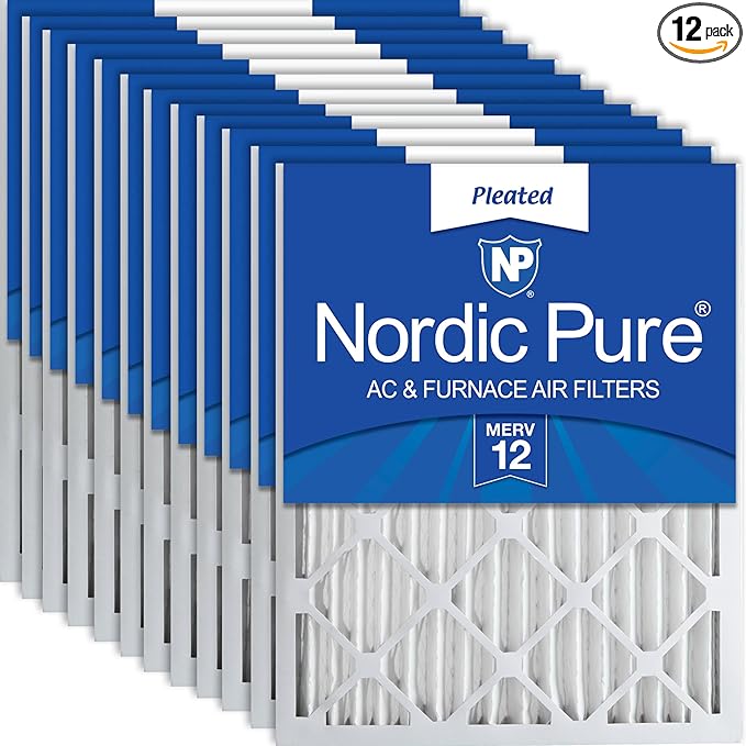 Nordic Pure 20x20x2 (Actual Size: 19 1/2 x 19 1/2 x 1 3/4) Pleated MERV 12 Air Filters 12 Pack