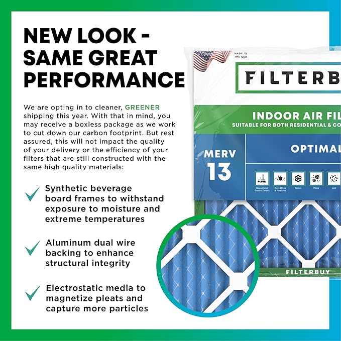 Filterbuy 14x25x1 Air Filter MERV 13 Optimal Smoke & Allergy Defense (6-Pack), Electrostatic Pleated HVAC AC Furnace Filters Replacement, Made in USA (Actual Size: 13.50 x 24.50 x 0.75)