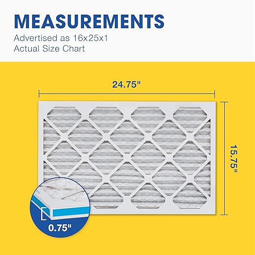 Aerostar 16x25x1 MERV 8 Air Filter, 6 Count, ACTUAL SIZE (15.75 x 24.75 x 0.75), HVAC, Air Conditioning & Furnace Filter Captures Dust, Lint & Pollen (MPR 600 / FPR 5), Made in USA
