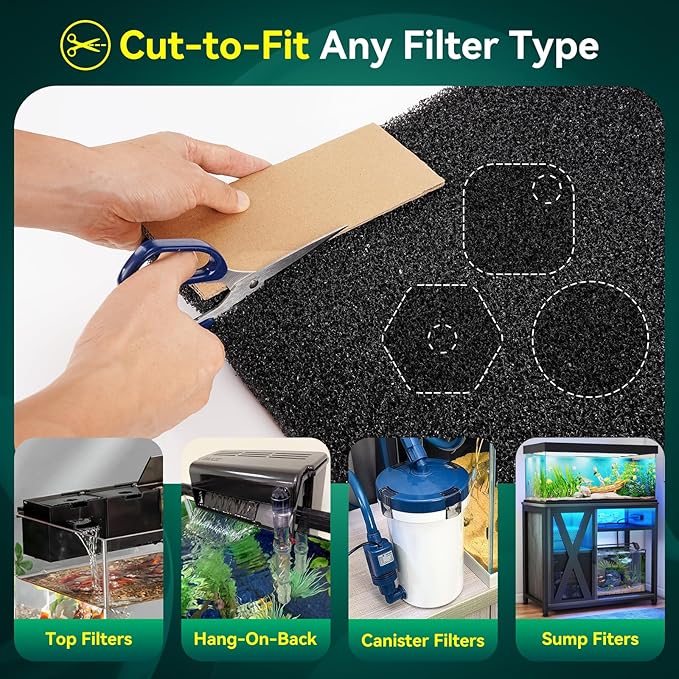 Borlech Aquarium Bio Filter Sponge Pad - Cut-to-Size Aquarium Filter Media for Fish Tank, Pond, Sump - Mechanical & Biological Filtration (18.5"x18.5"x1.6", 50PPI, 1 Pack)