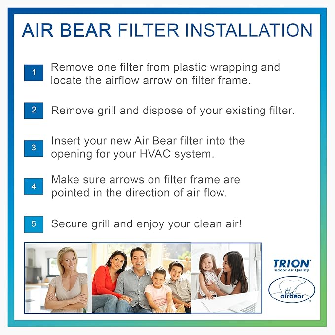 20x20x1 Air Filter MERV 8 (8-Pack) TRION Air Bear Pleated HVAC Air Filters Replacement (Actual Size: 19.50 x 19.50 x 0.75 Inches)
