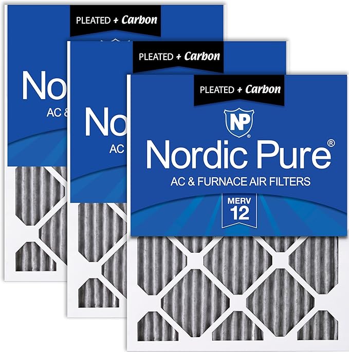 Nordic Pure 12x24x1 (Actual Size: 11 1/2 x 23 1/2 x 3/4) Furnace Air Filters MERV 12 Pleated Plus Carbon 3 Pack