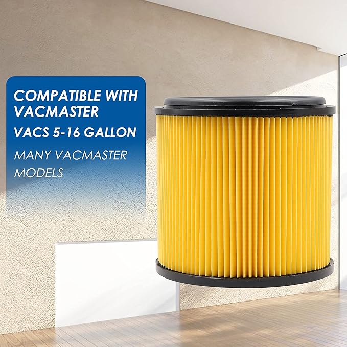 VCFS Replacement Filter for Vacmaster 5-16 Gallon Standard Cartidge Filter and Retainer，Also fit for shopvac 5-20 Gallon