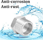 2 Pcs Reducer Hex Bushing, 304 Stainless Steel 1" Male NPT to 3/4" Female NPT（ 1"MNPT - 3/4"FNPT） Pipe Fitting Hex Bushing, Heavy Duty Pipe Fitting Reducer Adapter