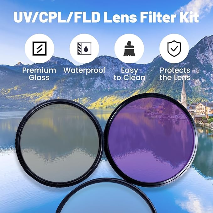 77mm UV-CPL-FLD Lens Filter Kit 3 Piece, Multi-Coated Optical Camera Filters Set UV Block + Circular Polarizing + Fluorescent Filter with Durable Storage Case for DSLR Mirrorless