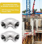 2Pcs 304 Stainless Steel 90 Degree Elbow 1/2" NPT Female x 1/2" NPT Female Threaded Pipe Fitting