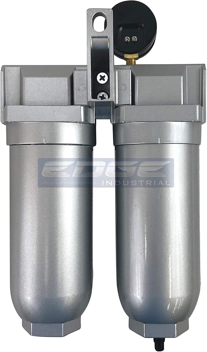 2 STAGE INDUSTRIAL GRADE IN-LINE COALESCING FILTER & DESICCANT AIR DRYER COMBINATION WITH 11oz METAL BOWLS FOR SPRAY GUN EQUIPMENT PAINT BOOTH COMPRESSOR, PLASMA CUTTER (1/2" NPT, AUTO DRAIN)