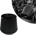 Sun Walker Clamp-on Air Intake Filter, 3/3.5/4 Inch High Flow Round Tapered Air Filter for Enhanced Engine Power, Washable & Reusable Cone Filters Replacement for Car Truck Motorcycle (Black)