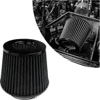 Sun Walker Clamp-on Air Intake Filter, 3/3.5/4 Inch High Flow Round Tapered Air Filter for Enhanced Engine Power, Washable & Reusable Cone Filters Replacement for Car Truck Motorcycle (Black)