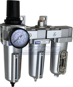 3 STAGE, HEAVY DUTY INDUSTRIAL GRADE FILTER REGULATOR COALESCING DESICCANT DRYER SYSTEM FOR COMPRESSED AIR LINES, METAL BOWLS, GREAT FOR PAINT SPRAY AND PLASMA CUTTER (3/4" NPT, AUTO DRAIN)