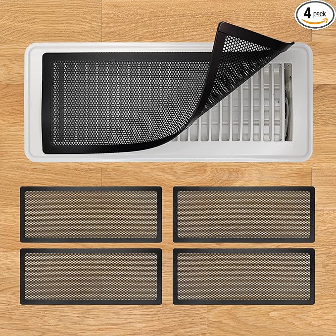 Floor Register Vent Cover, 6"x12" Magnetic Air Vent Screen Mesh Covers for Home Floor/Wall/Ceiling Registers Air Vent Filters, Black (4 Packs)