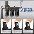 Three Stage Air Drying System, 1/2" NPT Air Dryer System Air Compressor Filter Dryer,5 &0.5 &0.01 Micron Filter Cartridge,Semi-Auto Drain,Metal Bracket-Blue