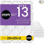 Simply 20x25x2 Air Filter, MERV 13, 6 Pack, Furnace Air Filter for HVAC (Actual Size: 19.5"x24.5"x1.75") DUST, Pet & Allergy Control