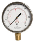 4" Oil Filled Pressure Gauge - Stainless Steel Case, Brass, 1/2" NPT, Lower Mount Connection, 0-30PSI
