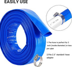 2.5" x 100 FT Pool Backwash Hose, Blue Heavy Duty Reinforced PVC Lay Flat Water Discharge Hose for Swimming Pool Filter Pump,with 2 Clamp