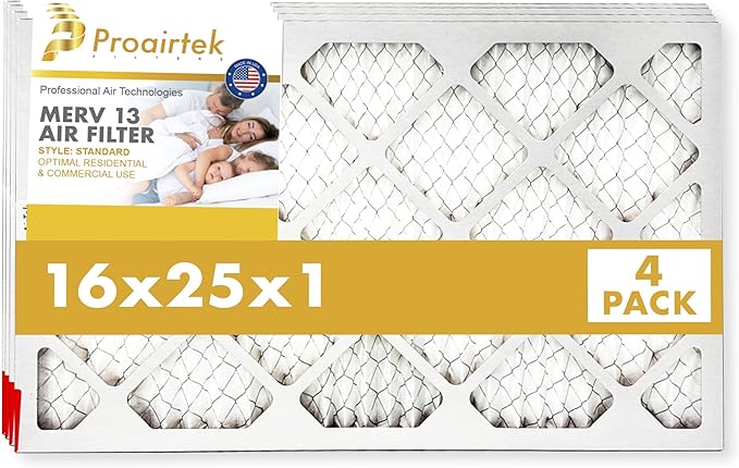 Proairtek AF16251M13SWH Model 16x25x1 Pack of 4 Air Filters, MERV 13; Ideal for Anyone Wanting Clean, Crisp Air in Their Home