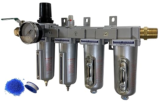 THB 4 Stage High Flow 70 Series Industrial Ultra Clean Compressed Air Filter Regulator Dryer Combination (1/2" NPT, Manual Drain)