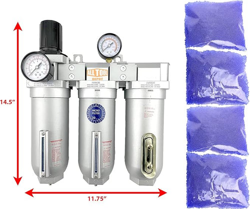 3/4" NPT SUPER DUTY Industrial Grade Filter Regulator Coalescing Desiccant Dryer System For Compressed Air Lines, Metal Bowls, Great For Paint Spray And Plasma Cutter (MANUAL DRAIN)