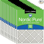 Nordic Pure 15x20x1 (Actual Size: 14 1/2 x 19 1/2 x 3/4) Pleated Air Filters MERV 13 Plus Carbon 12 Pack