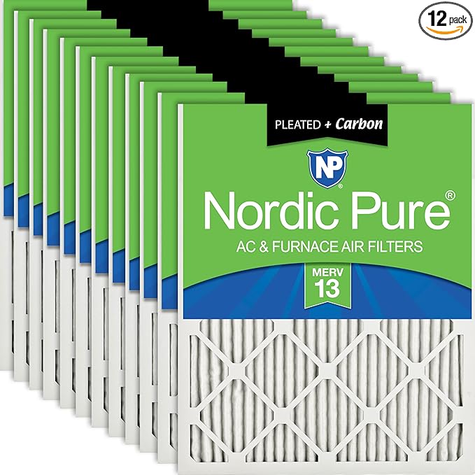 Nordic Pure 16x16x1 (Actual Size: 15 3/4 x 15 3/4 x 3/4) Pleated Air Filters MERV 13 Plus Carbon 12 Pack