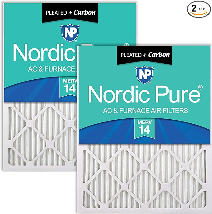 Nordic Pure 12x20x1 (Actual Size: 11 1/2 x 19 1/2 x 3/4) Pleated Air Filters MERV 14 Plus Carbon 2 Pack
