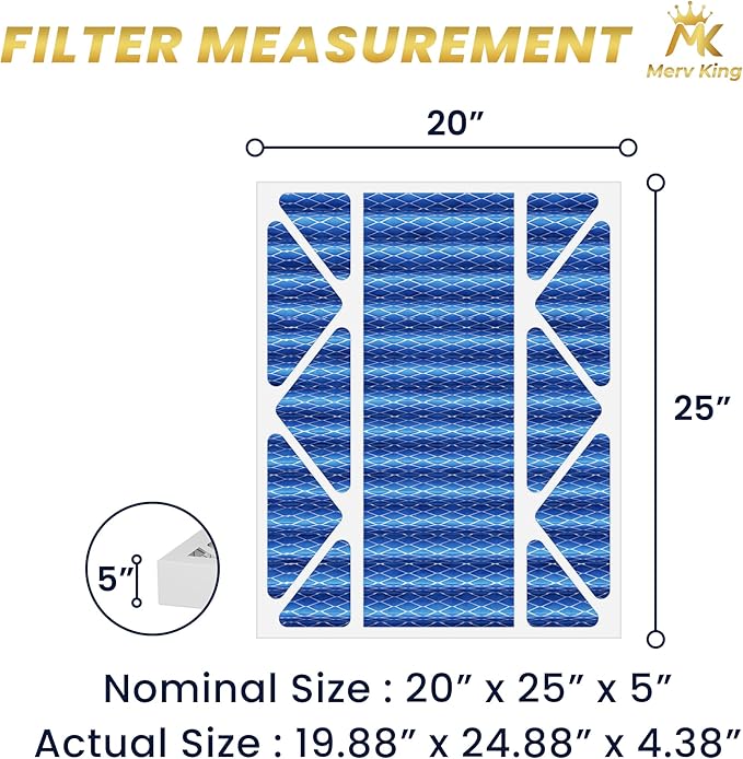 MervKing 20x25x5 Air Filter Actual Size: 19.88" x 24.88" x 4.38" MERV 11 MPR 1000-1200 | MADE IN USA | 1-Pack | Pleated HVAC AC Furnace Replacement