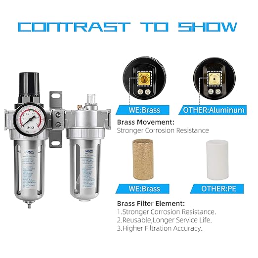 NANPU 3/8" NPT Air Filter Pressure Regulator Lubricator Dryer Gauge Kit Water/Oil Trap Separator 3 in 1 Twin Unit