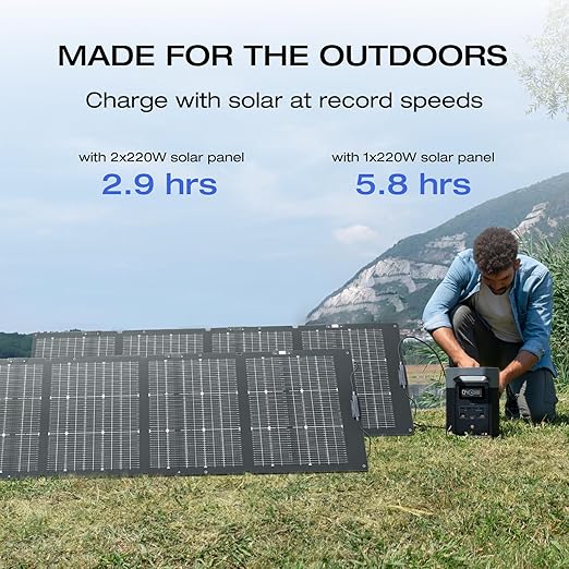 EF ECOFLOW Solar Generator DELTA 2 with 220W Solar Panel, 1024Wh LFP(LiFePO4) Battery, 1800W AC/100W USB-C Output, Fast Charging Portable Power Station for Home Backup Power, Camping & RVs