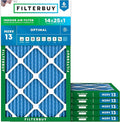 Filterbuy 14x25x1 Air Filter MERV 13 Optimal Smoke & Allergy Defense (6-Pack), Electrostatic Pleated HVAC AC Furnace Filters Replacement, Made in USA (Actual Size: 13.50 x 24.50 x 0.75)