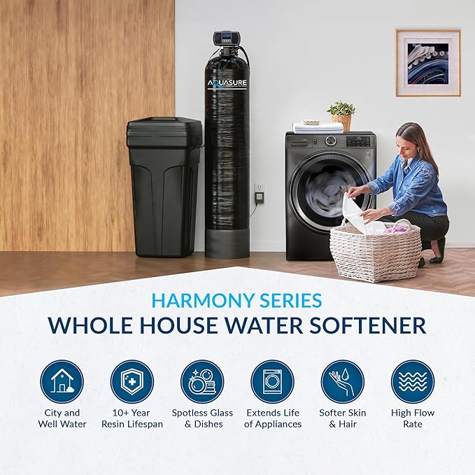 Aquasure Harmony Series 30,000 Grains Whole House Water Softener with High Performance Automatic Digital Metered Control Head | Reduces Hardness and Improves Water Quality | for 1-2 bathrooms