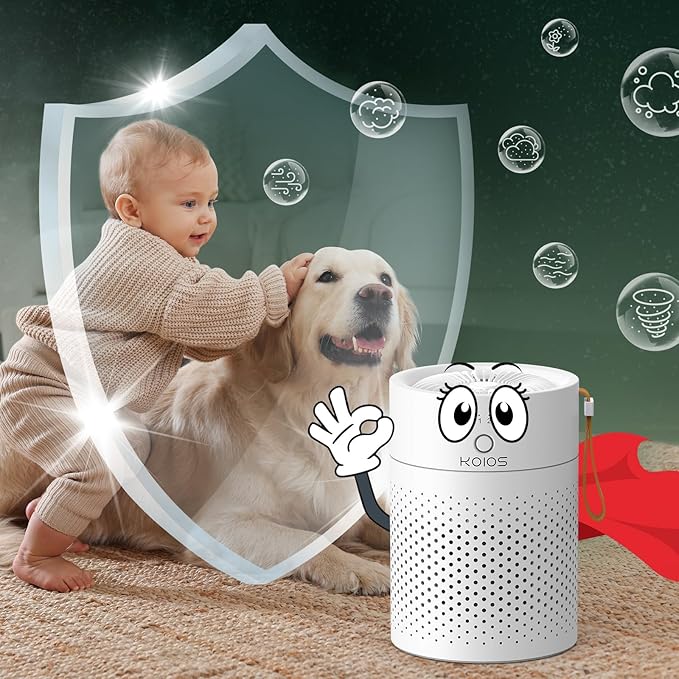 Air Purifiers for Bedroom Home, KOIOS H13 True HEPA Filter Air Purifiers for Desktop Office Car Pets with USB Cable, Small Air Cleaner, Night Light, Timer, Remove Smoke, Dust, Odors, Pollen