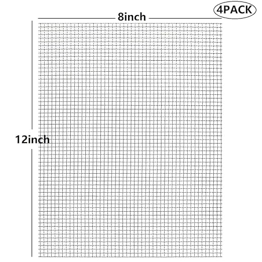 Stainless Steel Mesh 10Mesh with 0.7MM Wire Dia,4Pack 12x8inch(305x203mm) Hard and Heat Resisting Screen Sturdy Metal Mesh Sheets for DIY Projects,Aire Vent,Cage,Garden,Covered,BBQ Net