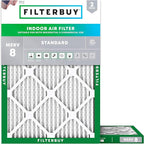 Filterbuy 14.5x19.5x1 Air Filter MERV 8 Essential Dust & Allergy Defense (2-Pack), Electrostatic Pleated HVAC AC Furnace Filters Replacement, Made in USA (Actual Size: 14.50 x 19.50 x 0.75)